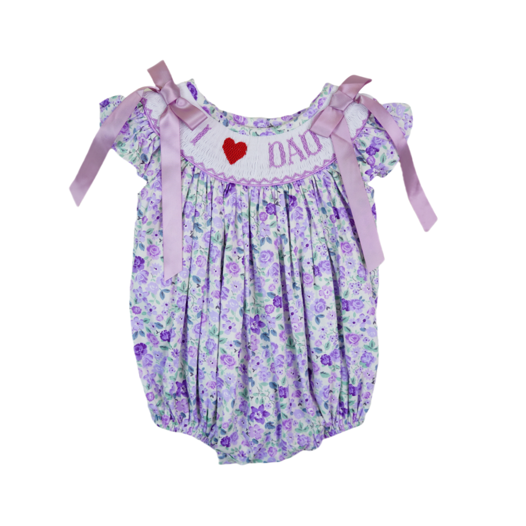 Hand-Embroidered Purple Floral Smocked Baby Romper