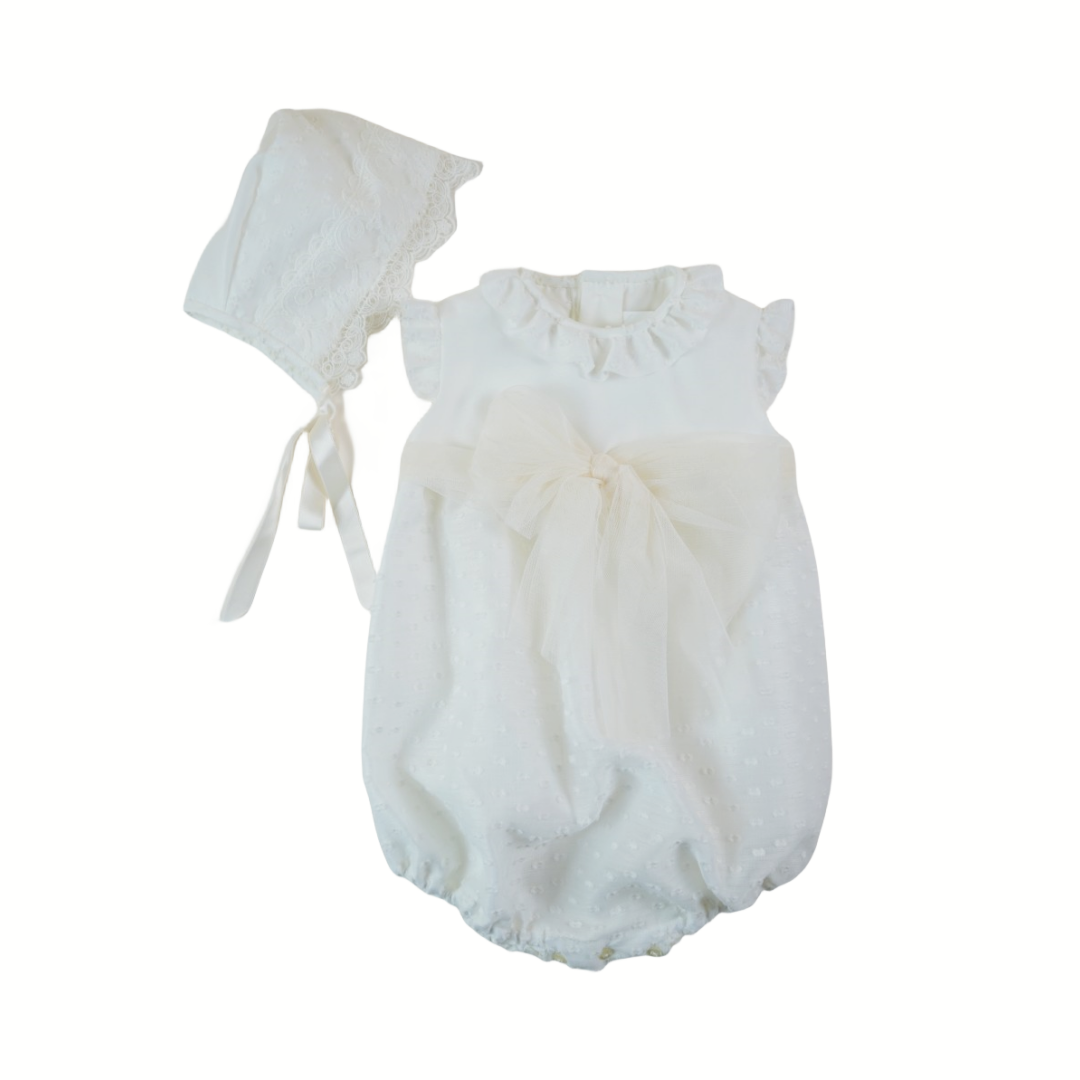 Mikimama Baby Muselina Topos Romper with Bonnet