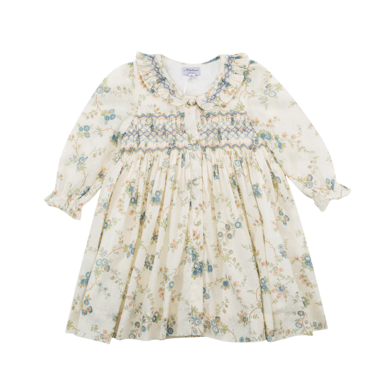 Kidiwi Floral Smocked Dress with Ruffle Collar