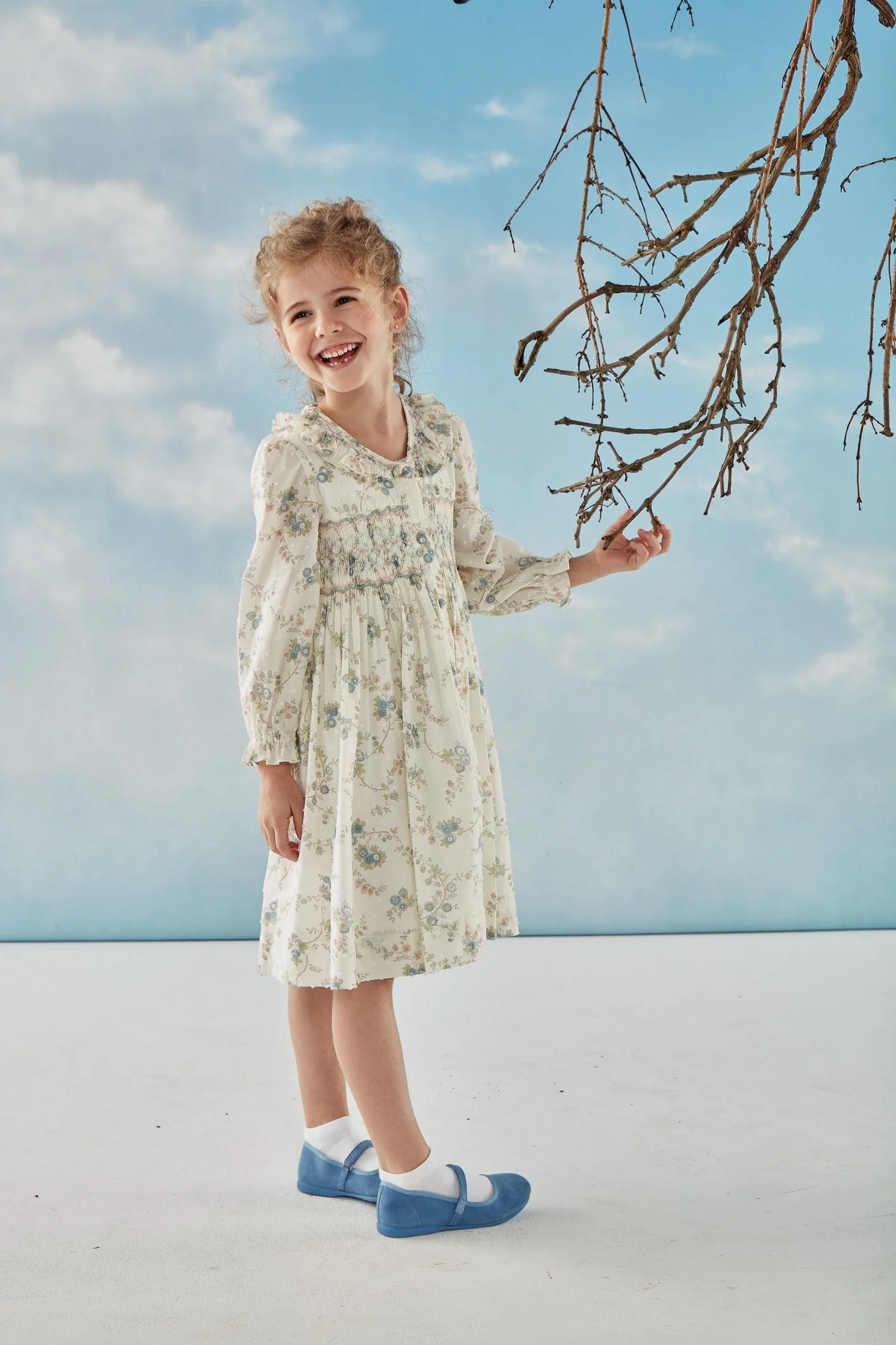 Kidiwi Floral Smocked Dress with Ruffle Collar