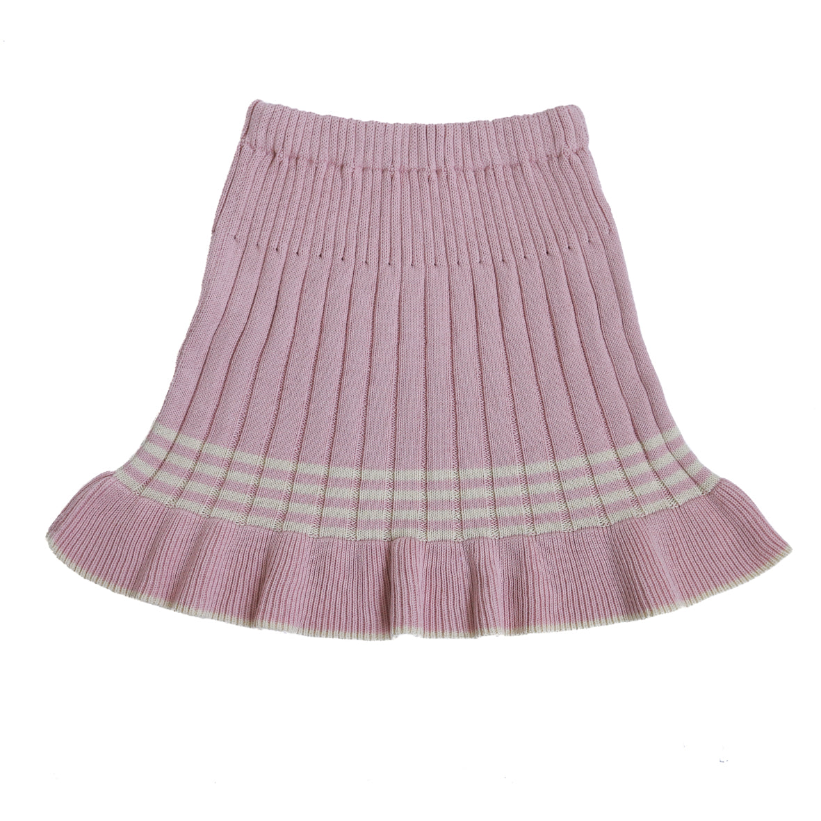 KALINKA Pink Pleated Knit Baby Skirt with Ruffle Hem