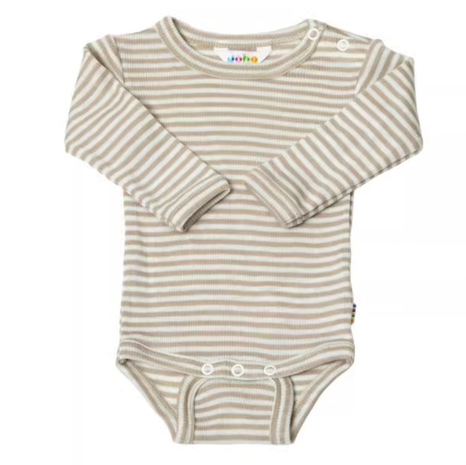 Joha Wool/Silk Beige Stripe Bodysuit