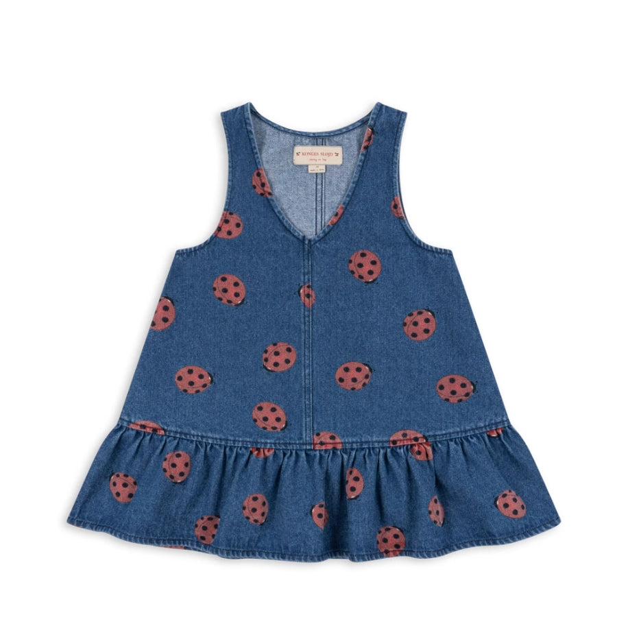 Konges Slojd Sleeveless Denim Dress with Ladybug Print