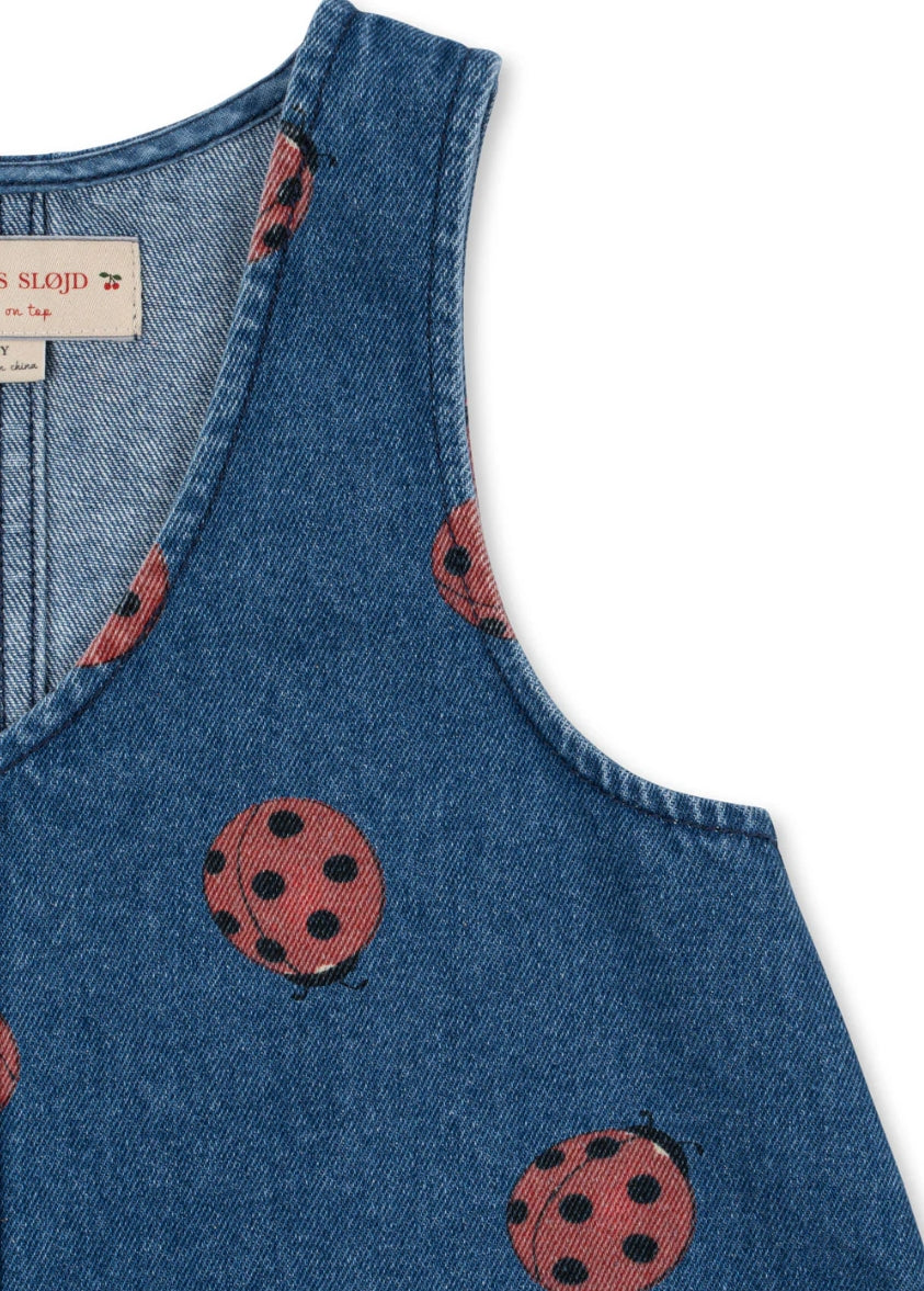 Konges Slojd Sleeveless Denim Dress with Ladybug Print