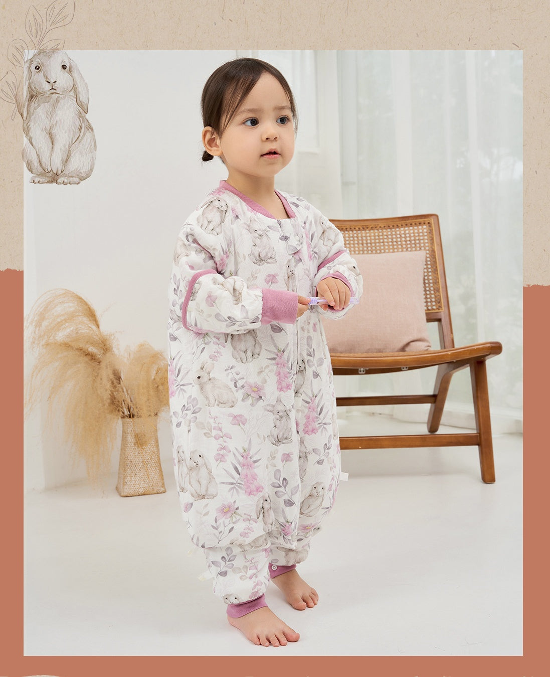 Baby Flower Bush Moe Rabbit Sleeping Bag (Thin Sandwich Cotton 2.5TOG)