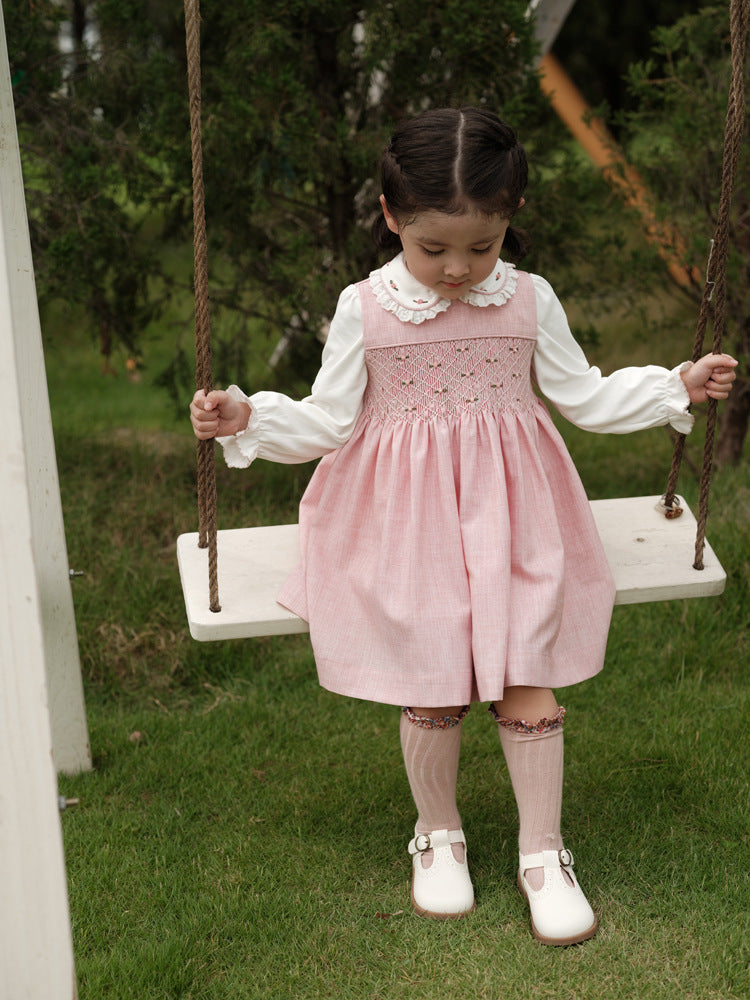 Hand Smocked Pink Baby Girl Dress Sleeveless Tank Top Style