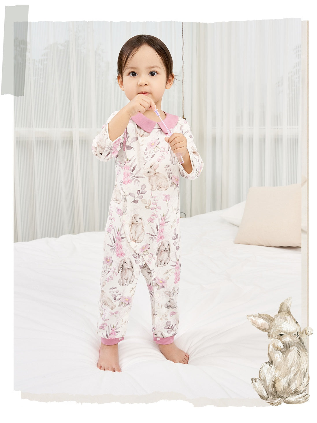 Baby Flower Bush Moe Rabbit Cotton Long Sleeve Bodysuit