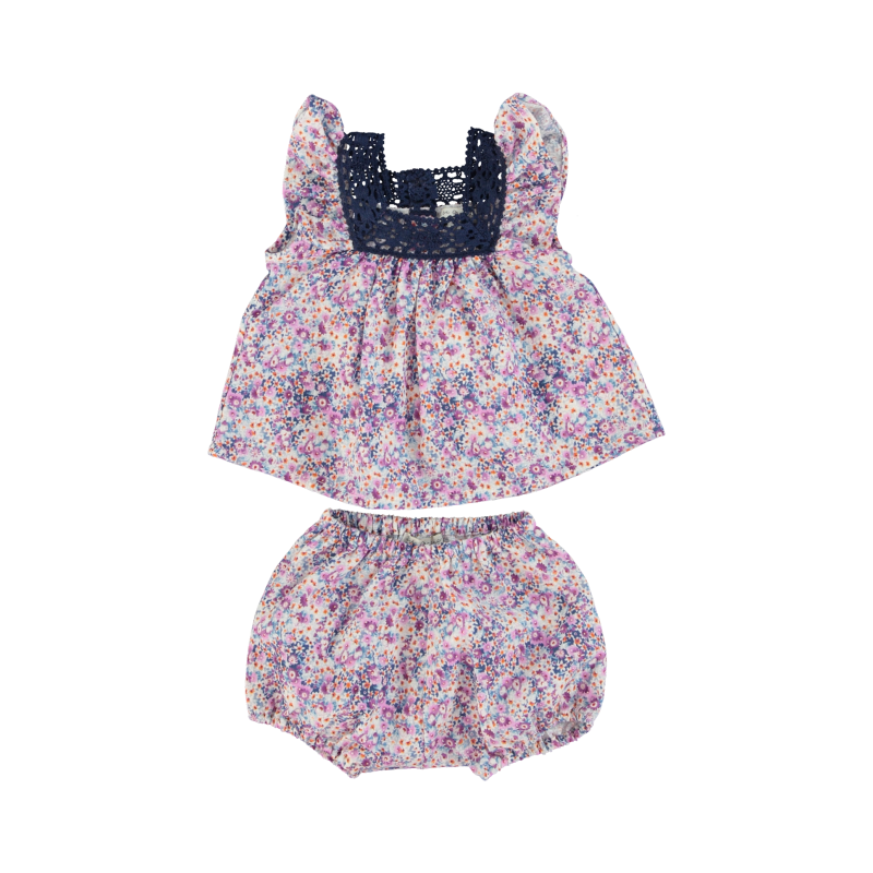 Bebe Organic Floral Baby Top and Bloomers Set with Crochet Detail