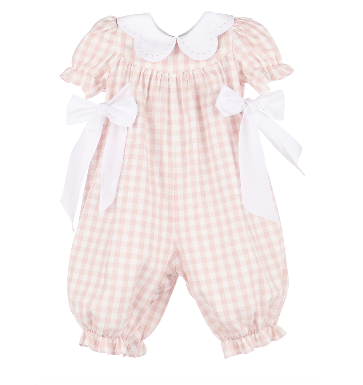 Pink Gingham Baby Romper with Peter Pan Collar and Bows