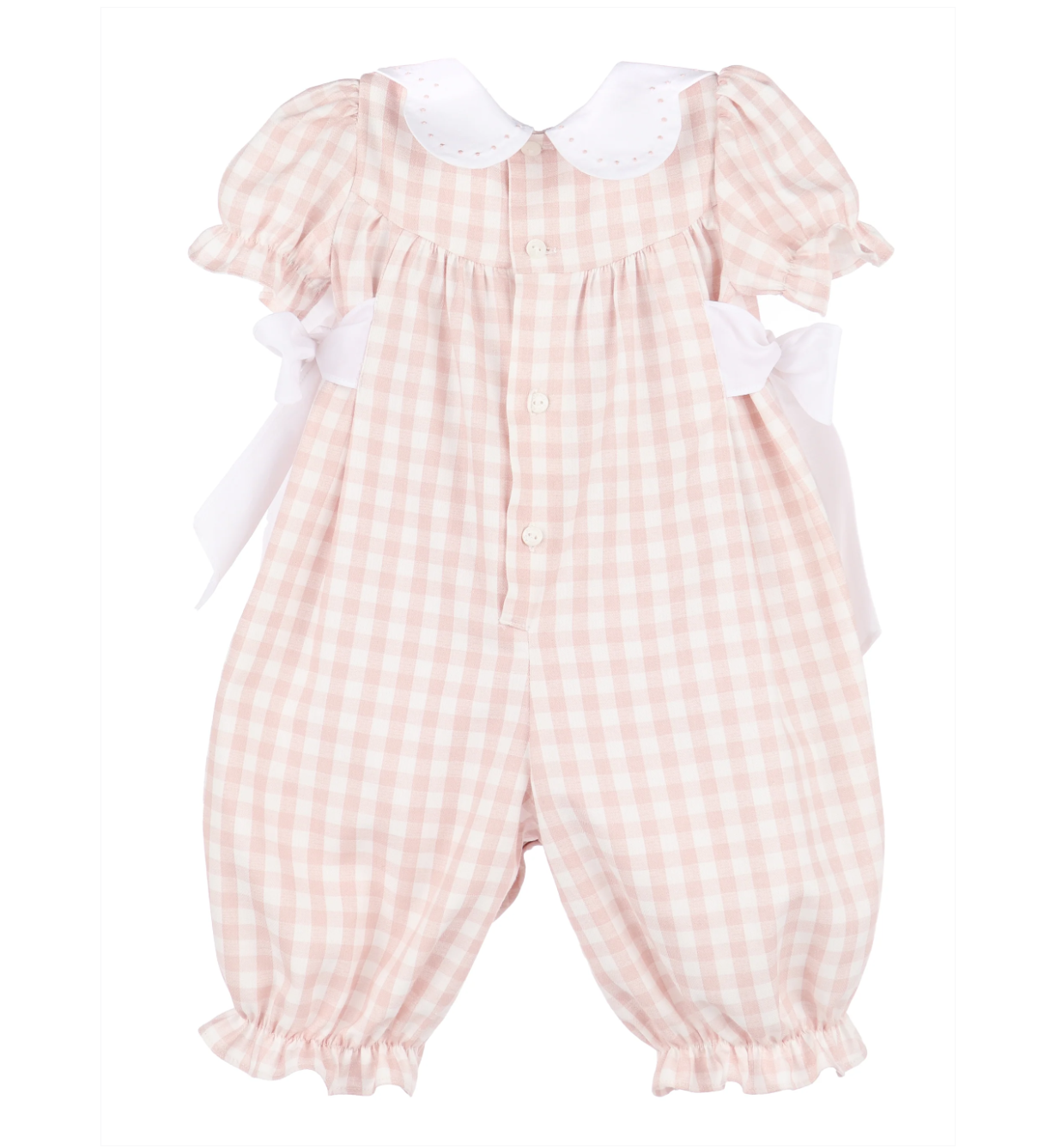 Pink Gingham Baby Romper with Peter Pan Collar and Bows