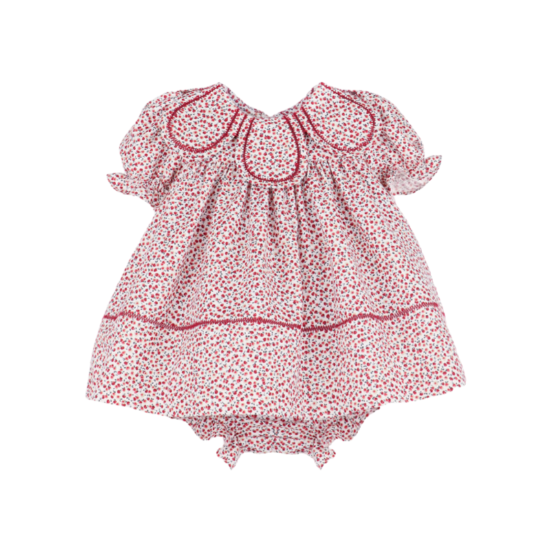 Red Floral Cotton Dress with Peter Pan Collar