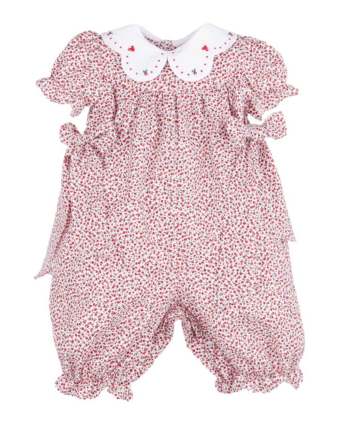 Vintage Red Floral Baby Romper with Embroidered Collar