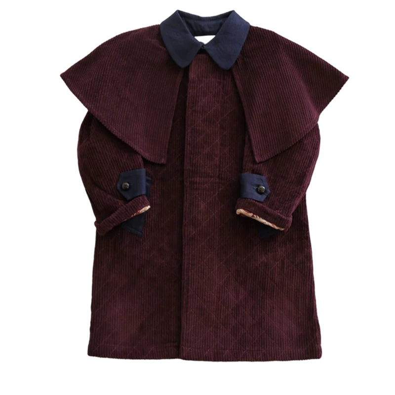 Bonjour Girls Vintage Burgundy Corduroy Capelet Coat