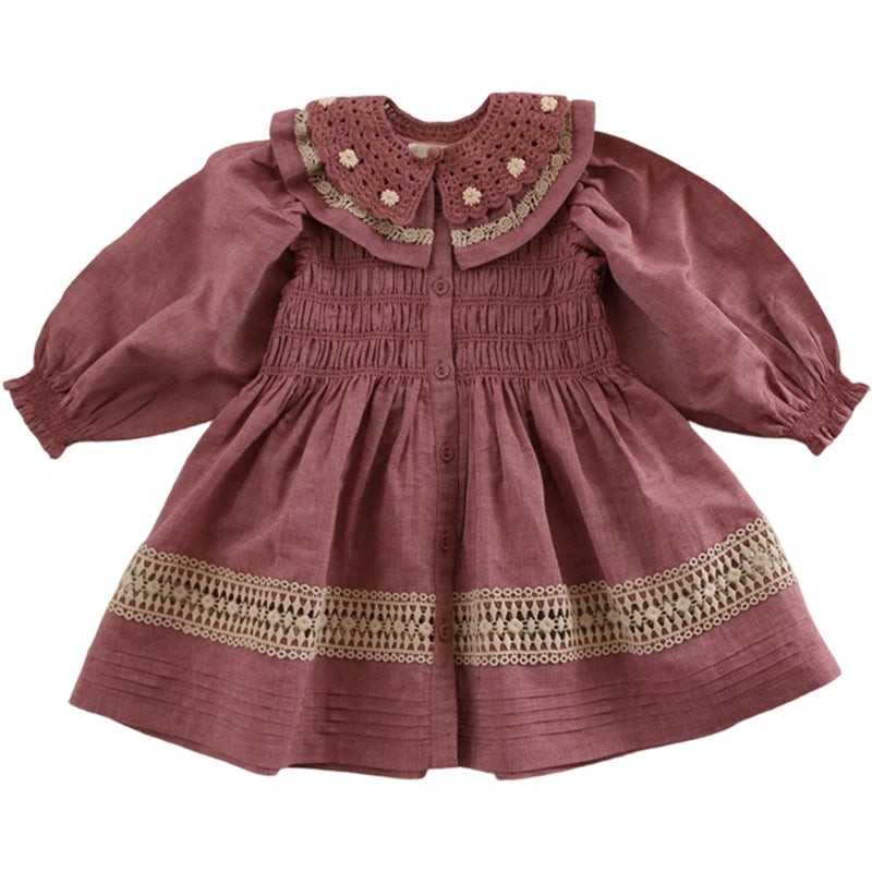 Bonjour Girls Dusty Rose Cotton Hand-Smocked Dress