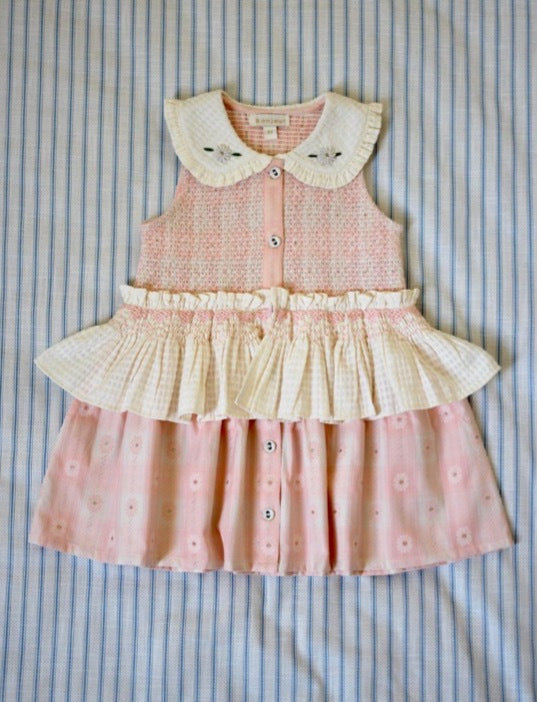 Pink Jacquard Gingham with Hand-Smocked Ruffle