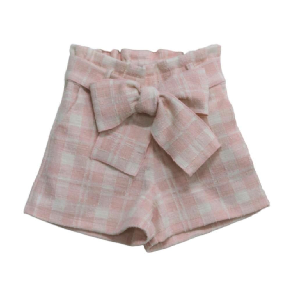 Girls' Pink Plaid Bow-Tie Shorts