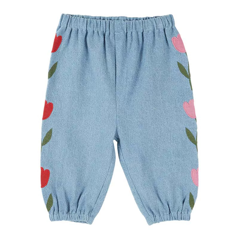 Bleu-Délavé Lightweight Cotton Denim Trousers with Rolled Cuffs