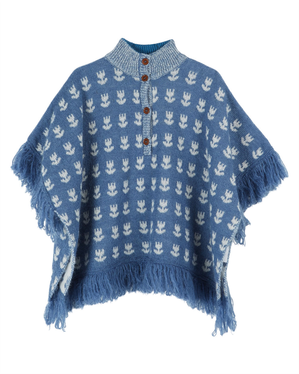 Emile et Ida Bleu Blue Jacquard Knit Poncho