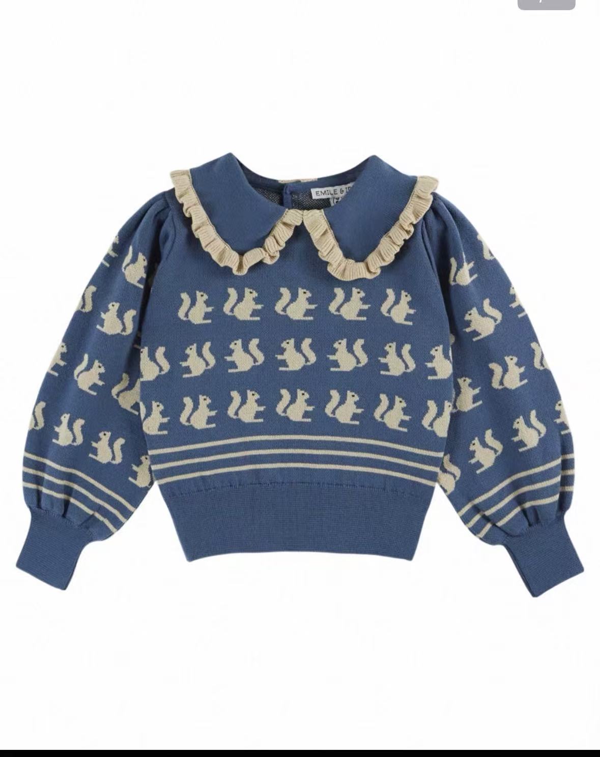 Emile et Ida  Cotton Squirrel Jacquard Sweater