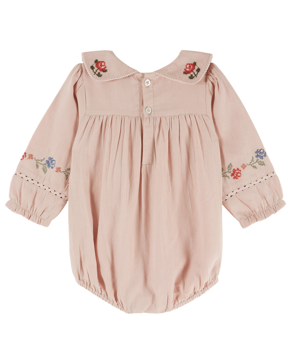 Emile et Ida  Pink Embroidered Peter Pan Collar  Romper