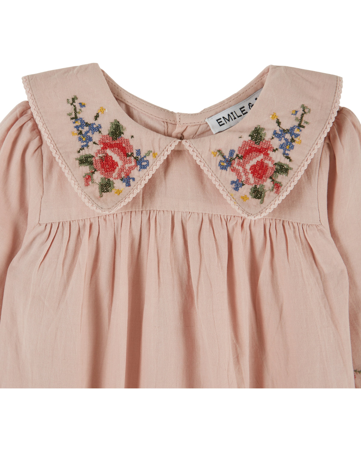 Emile et Ida  Pink Embroidered Peter Pan Collar  Romper