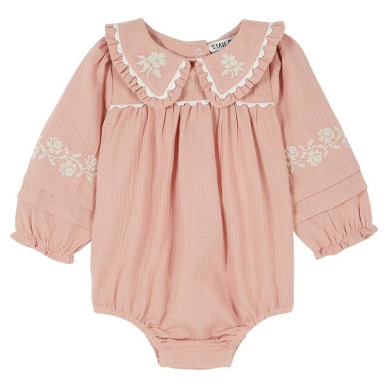 Sakura Floral Embroidered Cotton Romper