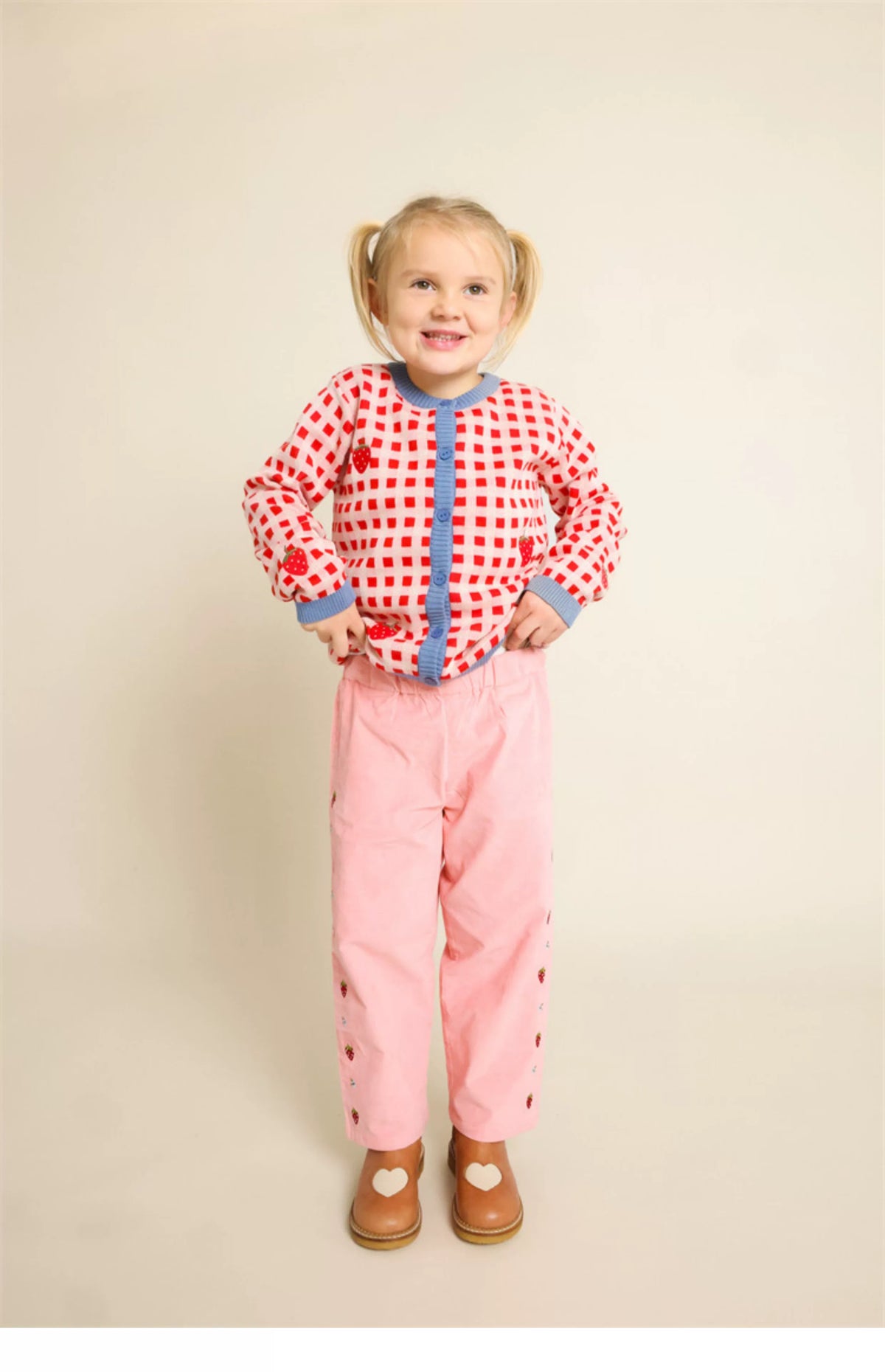 Floess  Gingham Strawberry  Knit Cardigan
