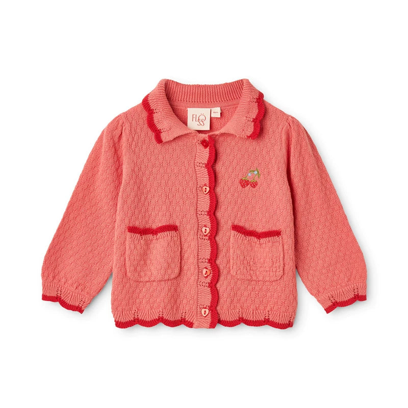 Floess  Strawberry Embroidery  Cardigan