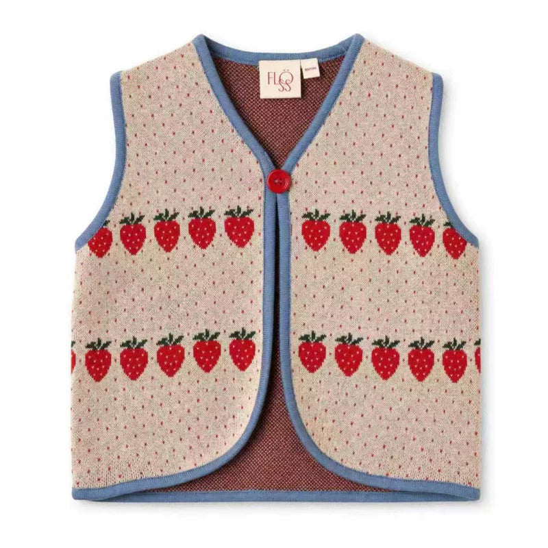 Floess  Berry Strawberry Jacquard Knit Vest