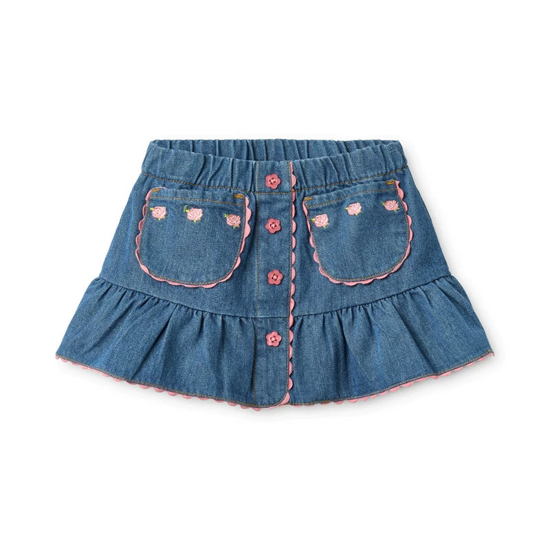 Floess Rose Embroidered Ruffle Skirt