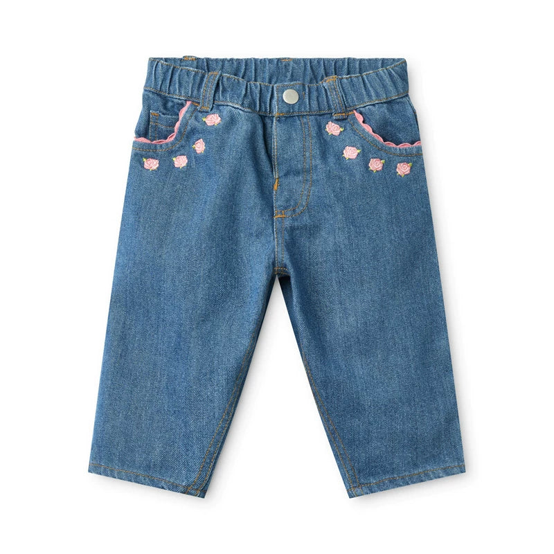Floess Mid Blue Rose Embroidered  Jeans