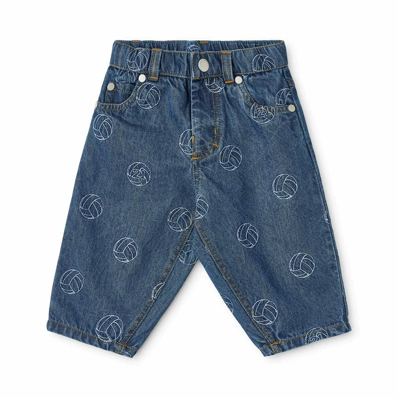 Floess Dark Blue Football Embroidered  Jeans