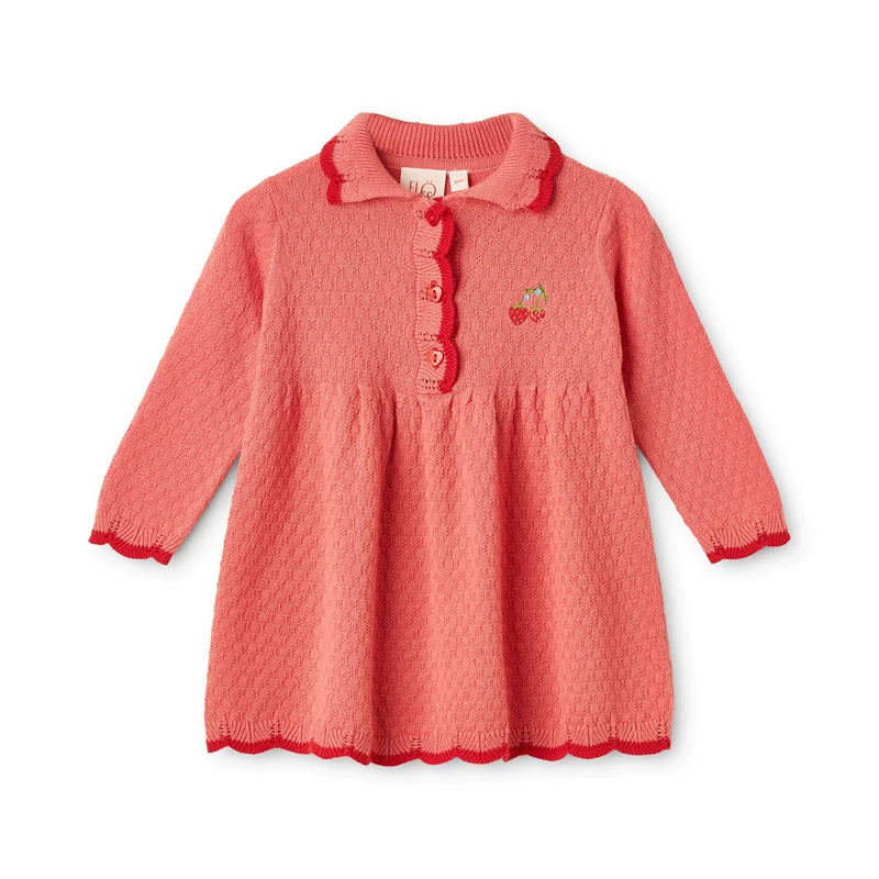 Floess  Strawberry Embroidered Cotton Knit Dress