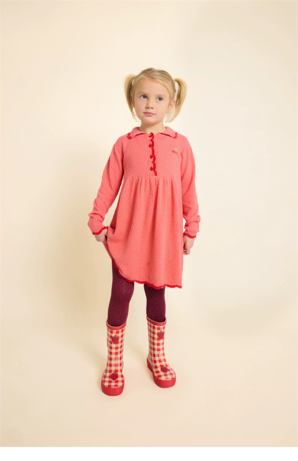 Floess  Strawberry Embroidered Cotton Knit Dress