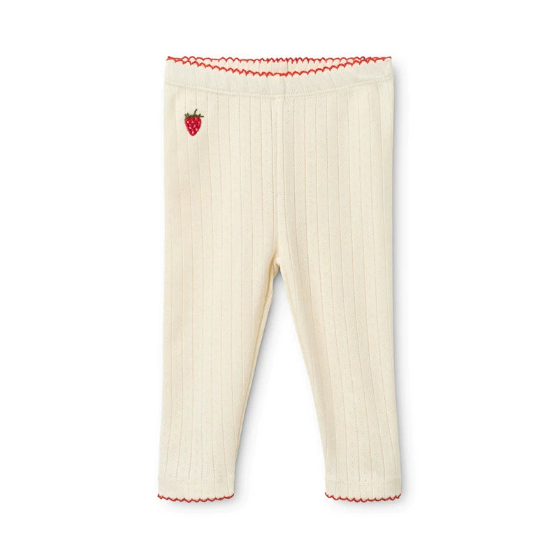 Gentle Cream Strawberry Embroidered Leggings