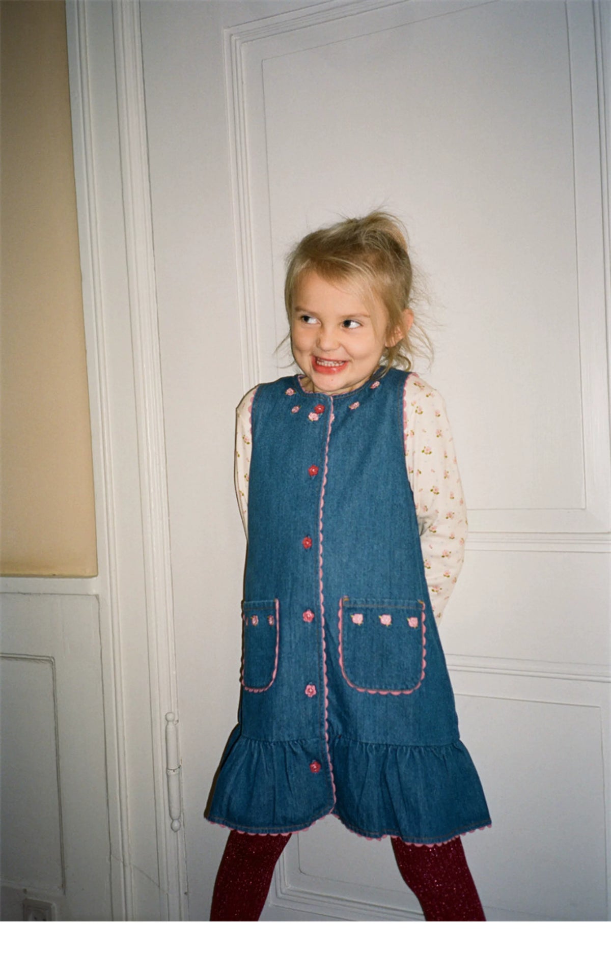 Floess  Rose Embroidered Cotton Pinafore Dress
