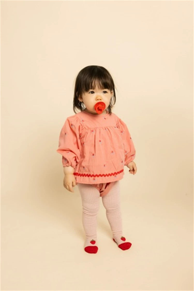Pink Rose Gingham Embroidered  Dress Bodysuit