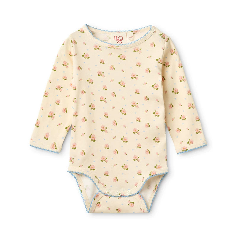 Soft Pink  Ditsy Rose  Long Sleeve Bodysuit
