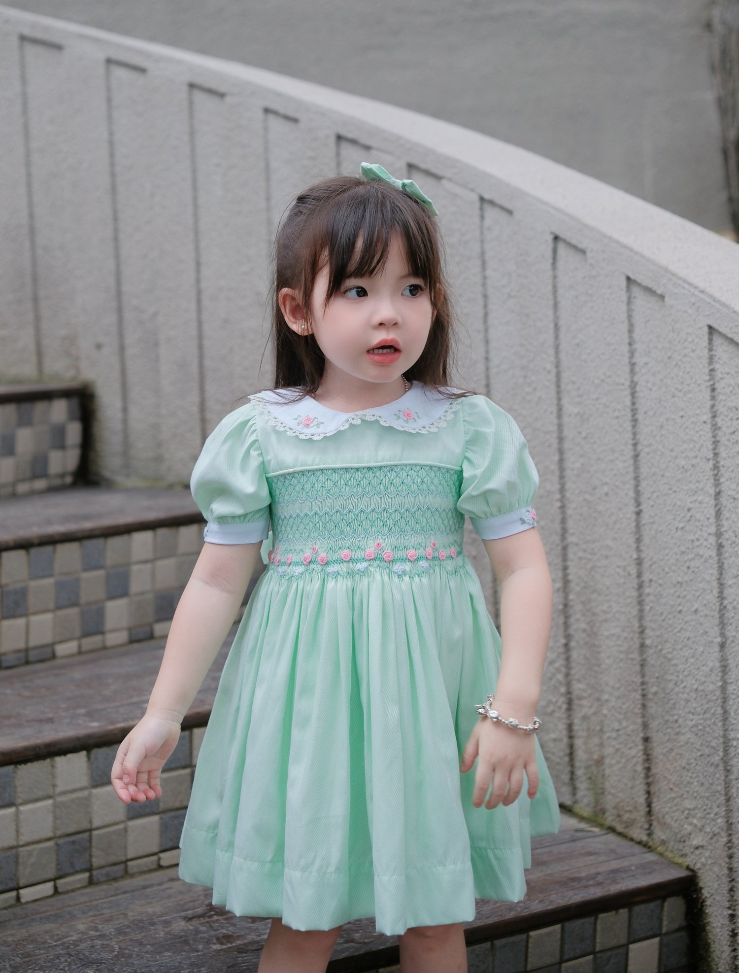 Fresh Mint Green Hand-Smocked Dress