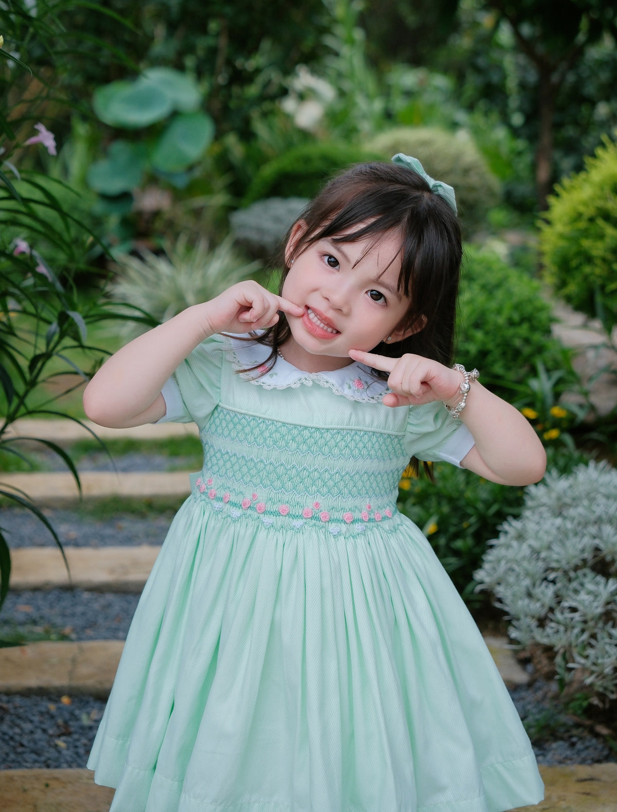 Fresh Mint Green Hand-Smocked Dress