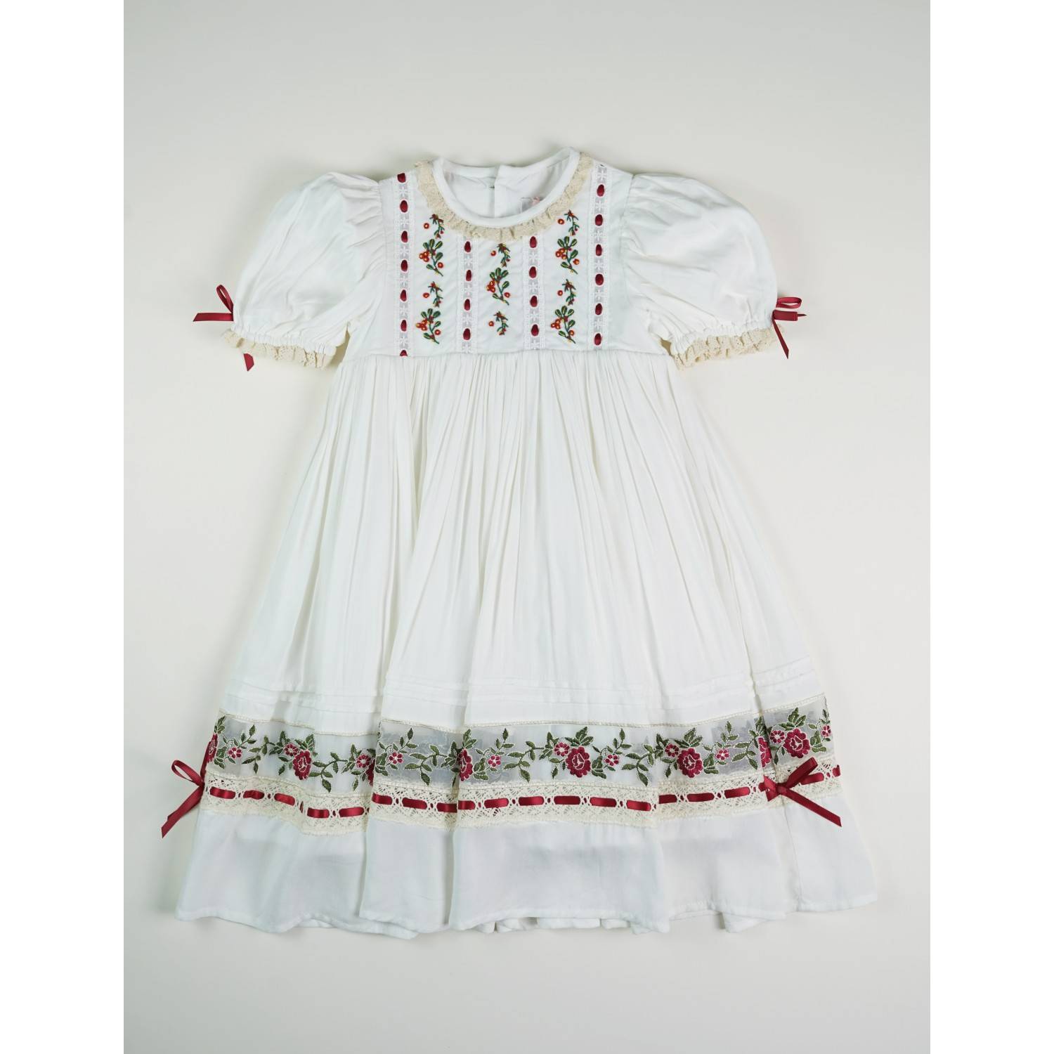 JannyBB Handmade Embroidery Heirloom Red Dress