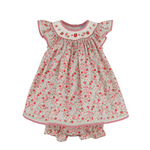 Luli & Me Cherries Bishop Mini Vichy Bubble baby girls smocked cherry floral outfit front view