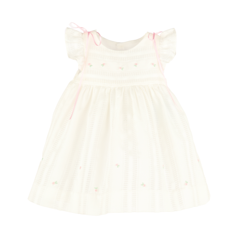 Luli & Me Filtire Mini Flowers Dress for girls floral embroidered ivory dress front view
