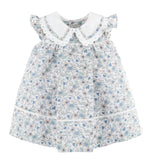 Luli & Me Miller Dress for girls blue floral dress with Peter Pan collar front view