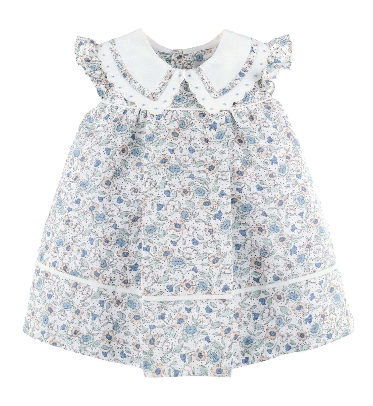 Luli & Me Miller Dress for girls blue floral dress with Peter Pan collar front view
