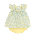 Luli & Me Petal Float Dress for baby girls yellow floral float dress front view