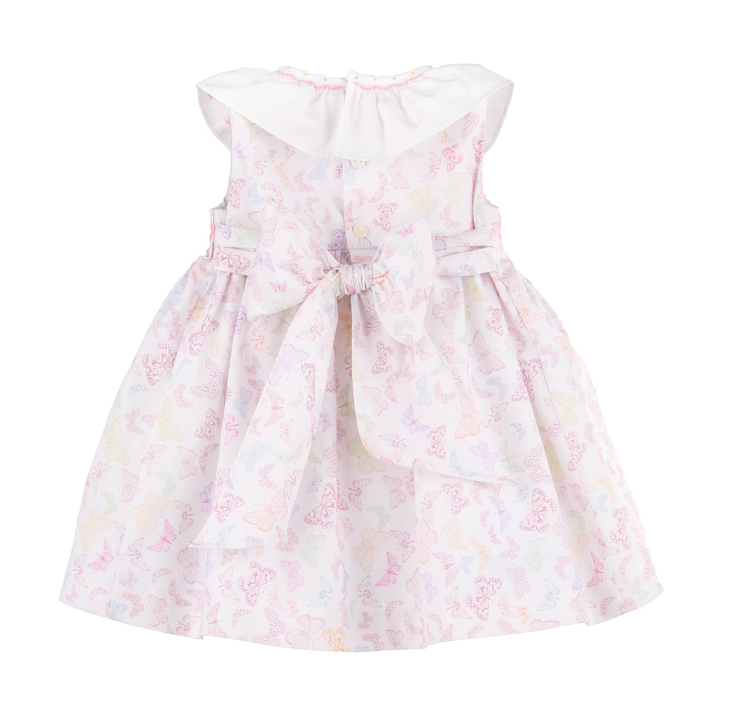 Luli & Me Smock Dress for girls pastel butterfly print dress with bow back view