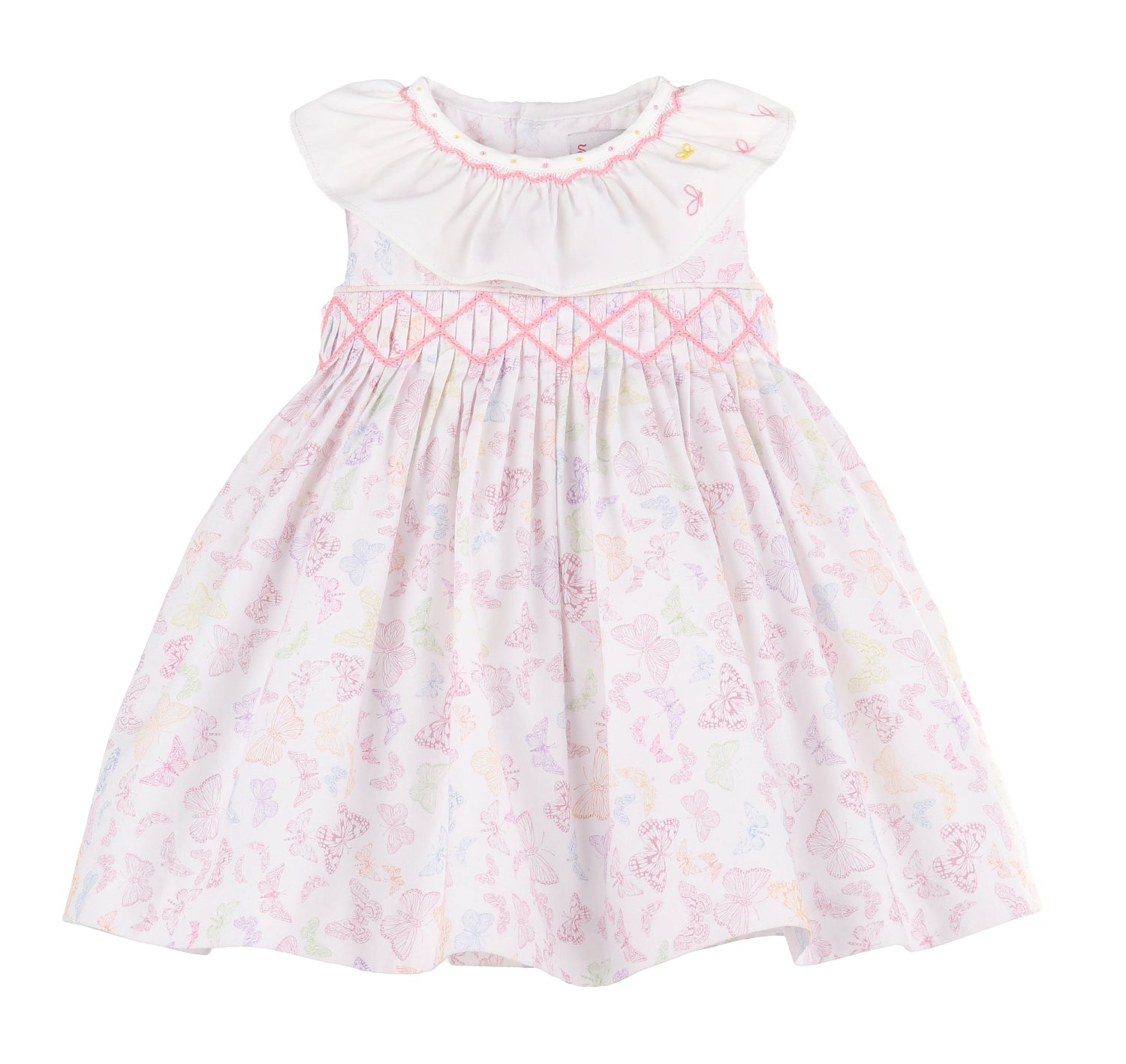 Luli & Me Smock Dress for girls pastel butterfly print dress front view
