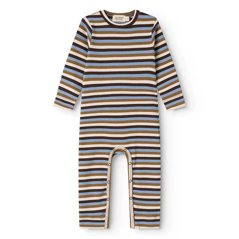 MarMar Copenhagen Blue & Olive Multi Stripe Baby  Long Sleeve Romper
