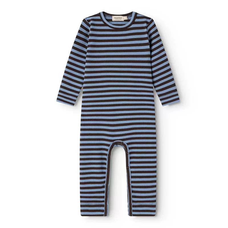 MarMar Copenhagen Blue & Brown Stripe Baby Long Sleeve Romper